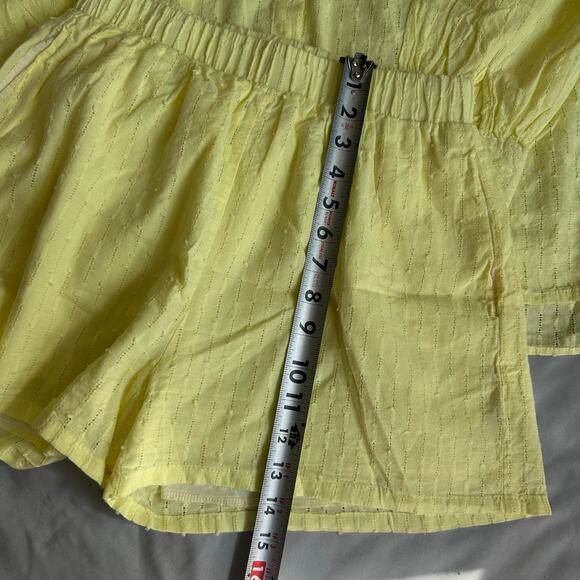 Yellow, Eyelet, Linen Like, Long Sleeve Button Down/Shorts Set- M - Picture 10 of 13